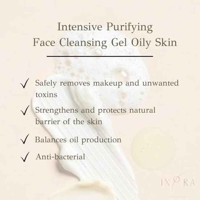 IXORA INTENSIVE PURIFYING FACE CLEANSING GEL CLEANSER FOR OILY SKIN : MINIMIZES THE APPEARANCE OF OPEN PORES, PREVENT PIMPLES - SUITABLE FOR SENSITIVE SKIN CERTIFIED ORGANIC - Image 2
